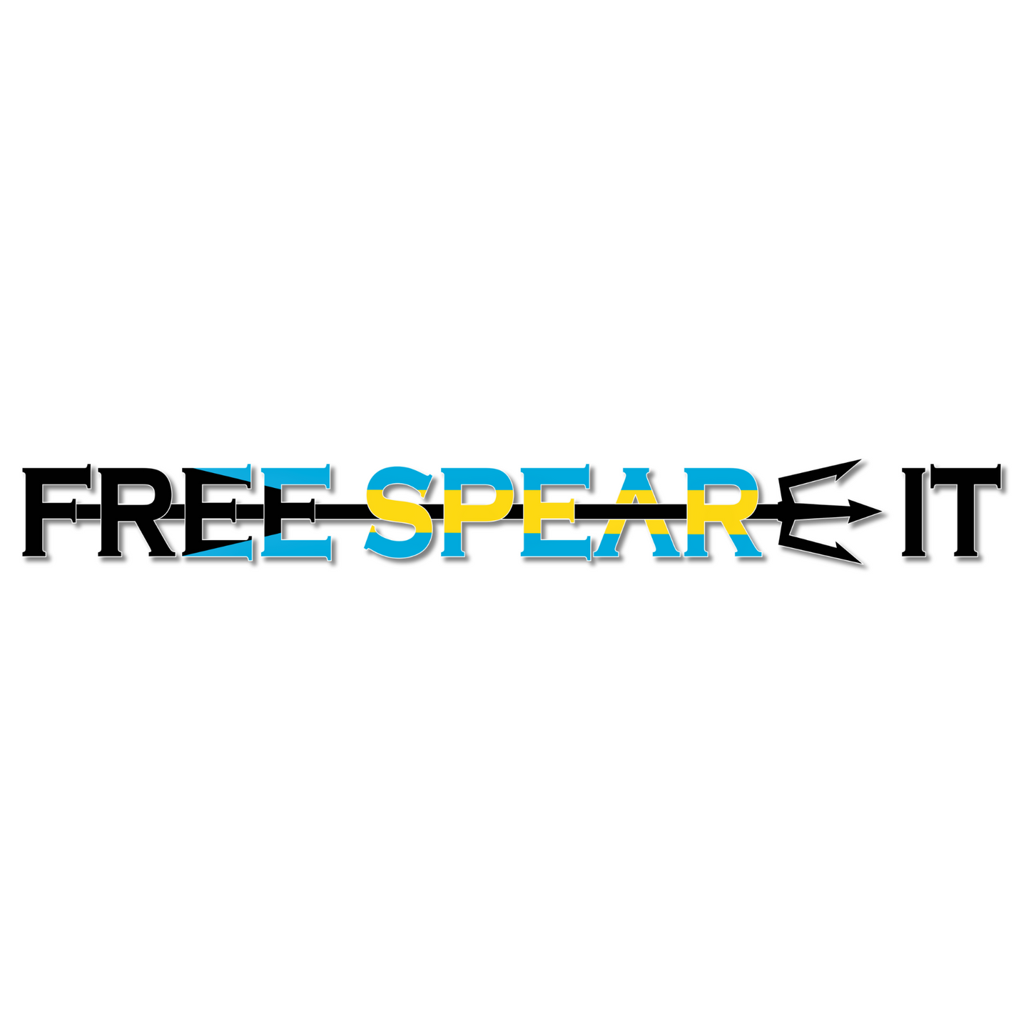 Free Spear-It Bahamas Bounty decal featuring the colors of the Bahamian flag in the words Free Spear It with a trident spear running through the logo.