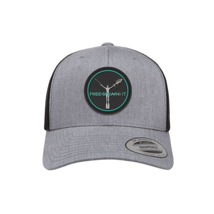 Free Spear-It Richardson Trucker Hat with a durable PVC rubber logo patch featuring a freediver design. This classic five-panel hat offers a smooth twill front, breathable mesh back, and adjustable snapback closure. Perfect for spearfishing trips, outdoor adventures, and everyday wear. 